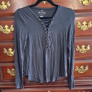 American Eagle Outfitters Lace-Up Black Long Sleeve Top